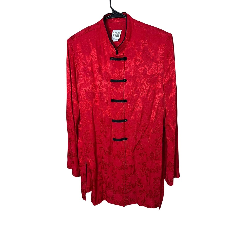 R&M Richards‎ Karen Kwong Red Floral Button Down Tunic Top Asian Style Size 14